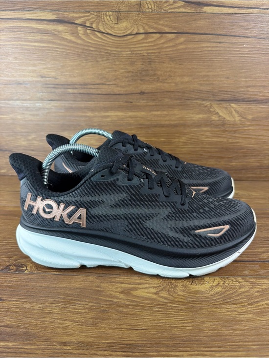 Hoka Shoes - Hoka Clifton 9 Women's‎ Running Shoes Black Rose Gold Size 9.5